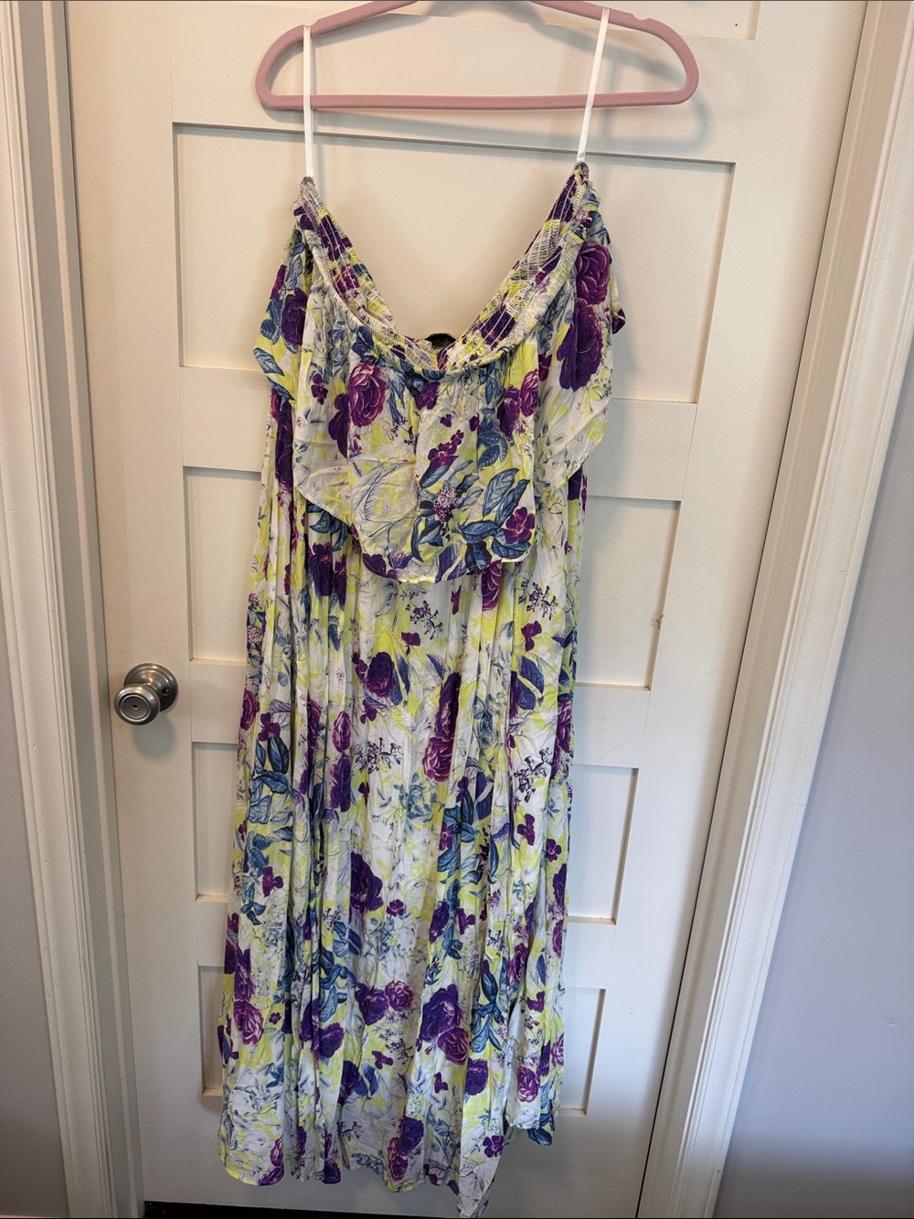 Sleeveless Floral Ruffle Maxi Dress in Purple and Yellow